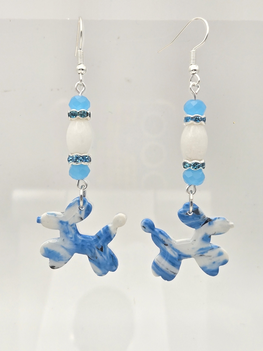 Blue & White Balloon Dog Drop Earrings - Women Jewelry